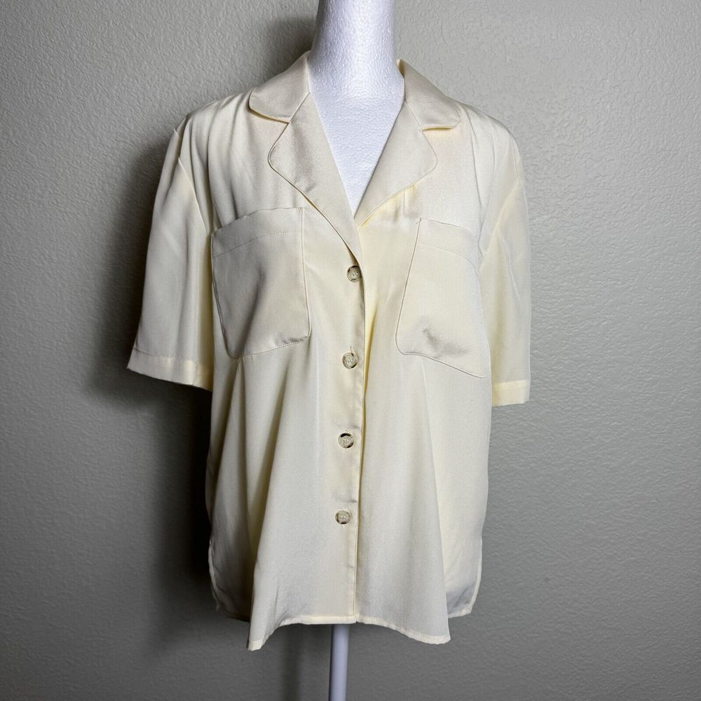 Evan‎ Picone Petite Women's Top Size 8 Short Sleeve Button Up Ivory